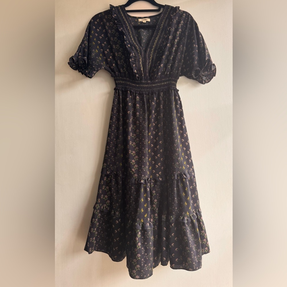 Max Studio ruffled v neck empire waist midi dress